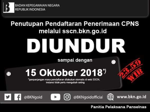 Informasi Perpanjangan Jadwal Pendaftaran CPNS Tahun 2018