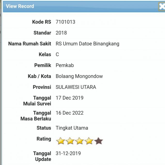 Kado Akhir Tahun 2019 Buat RSUD Datoe Binangkang RSUD Datoe Binangkang Raih Bintang Empat Akreditasi Rumah Sakit