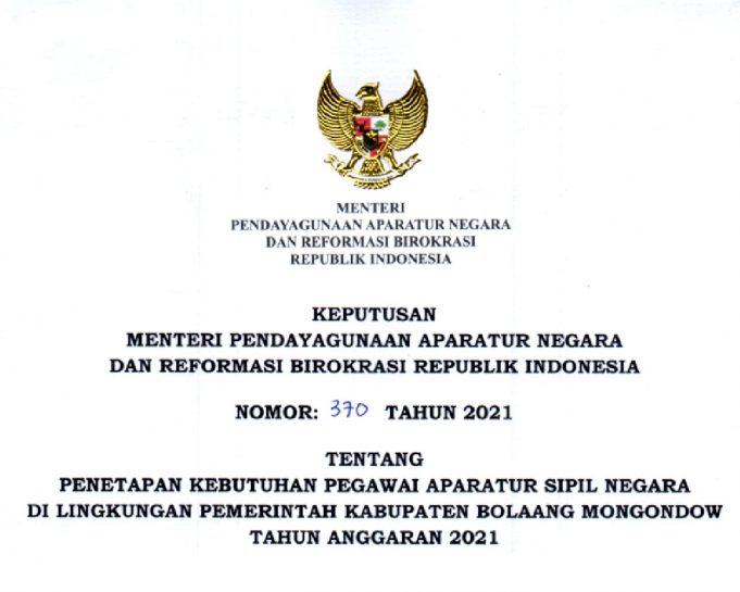 SK Men-PANRB terkait Rincian Formasi ASN Tahun 2021