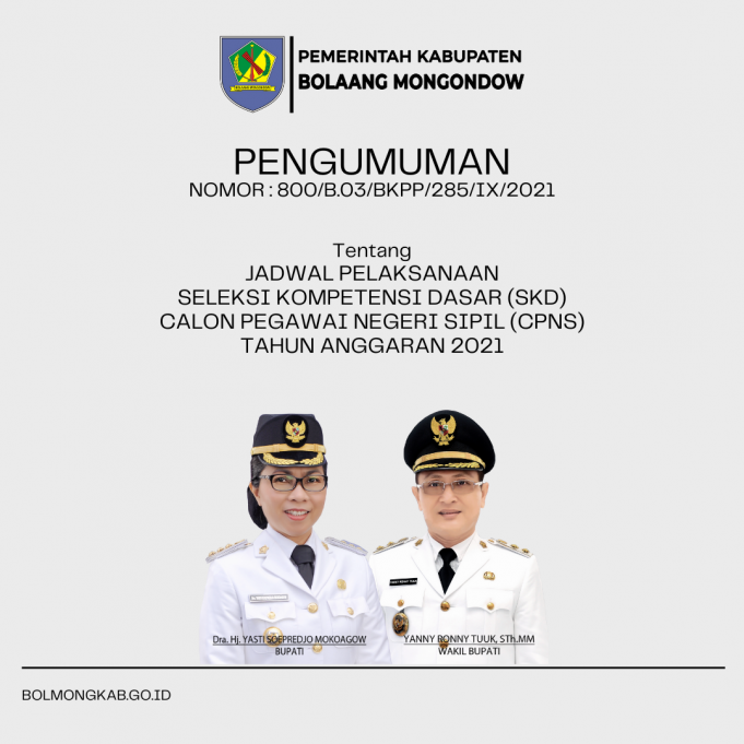Pengumuman Jadwal SKD CPNS Pemkab Bolaang Mongondow 2021