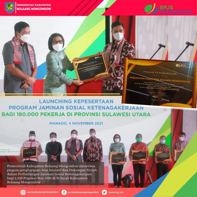Bupati Bolmong Terima Penghargaan BPJS Ketenagakerjaan
